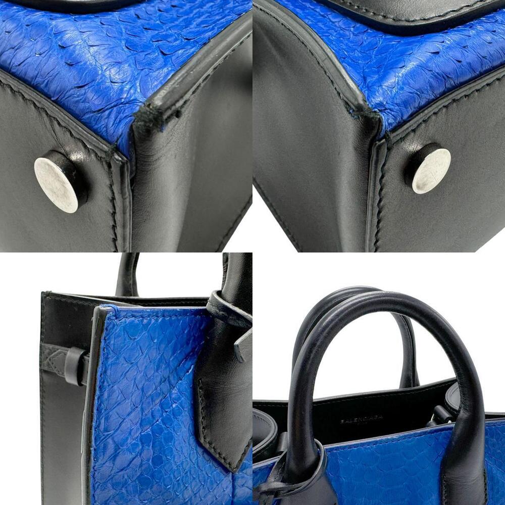 Balenciaga Handbag Shoulder Bag Python Leather Blue Black Silver - Picture 3 of 4